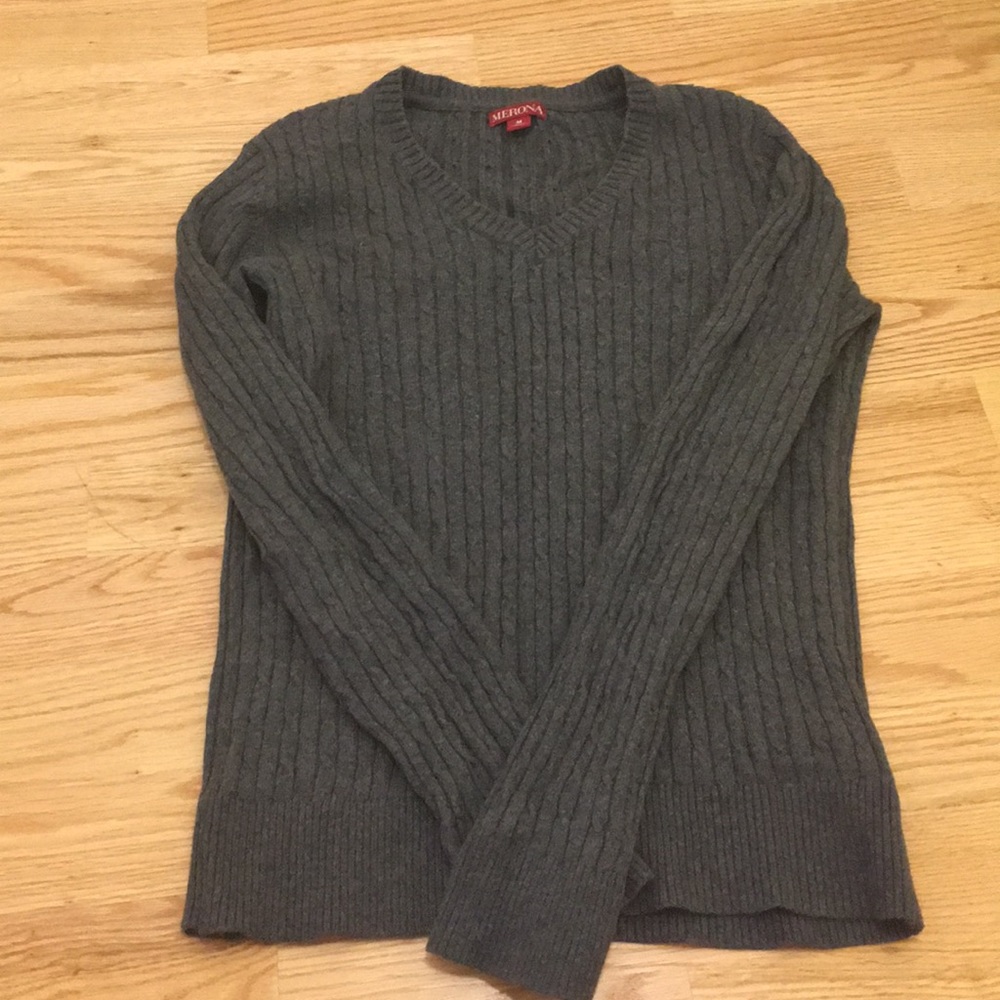 Grey cable-knit sweater